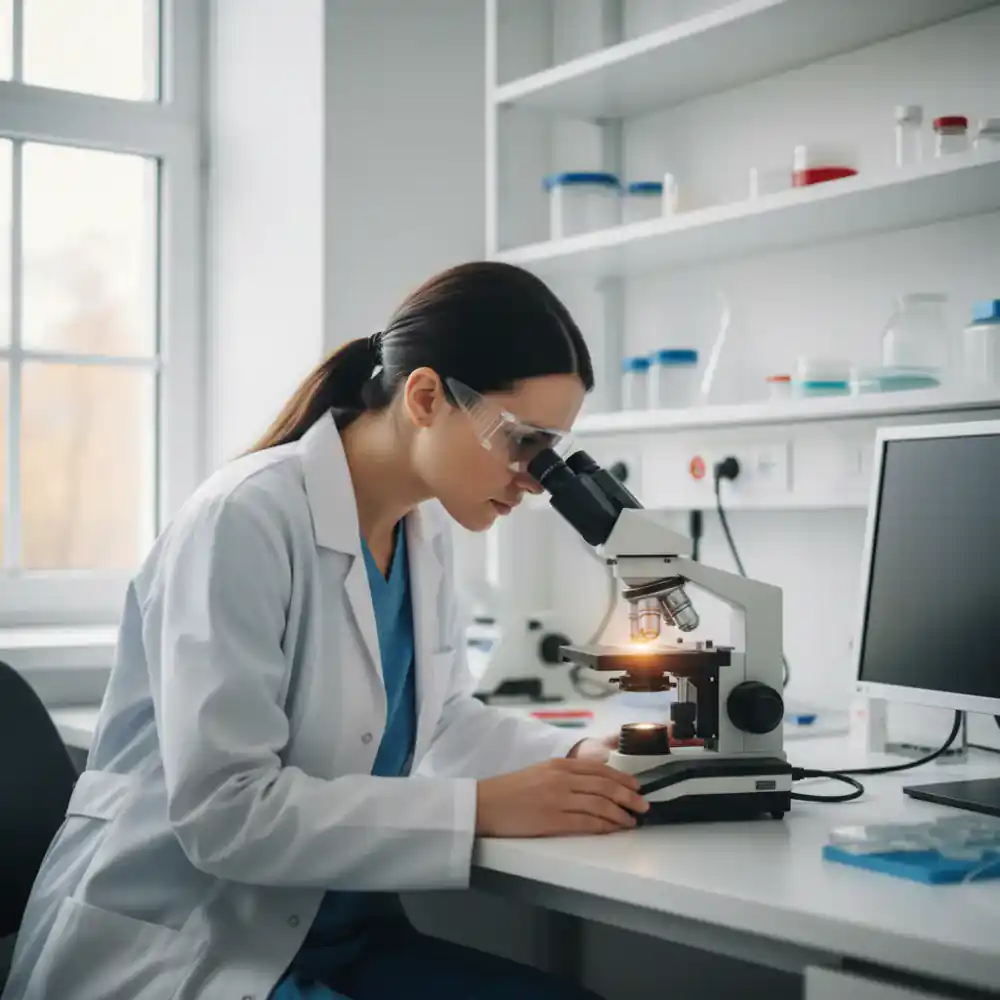 Veterinarian looking into a microscope