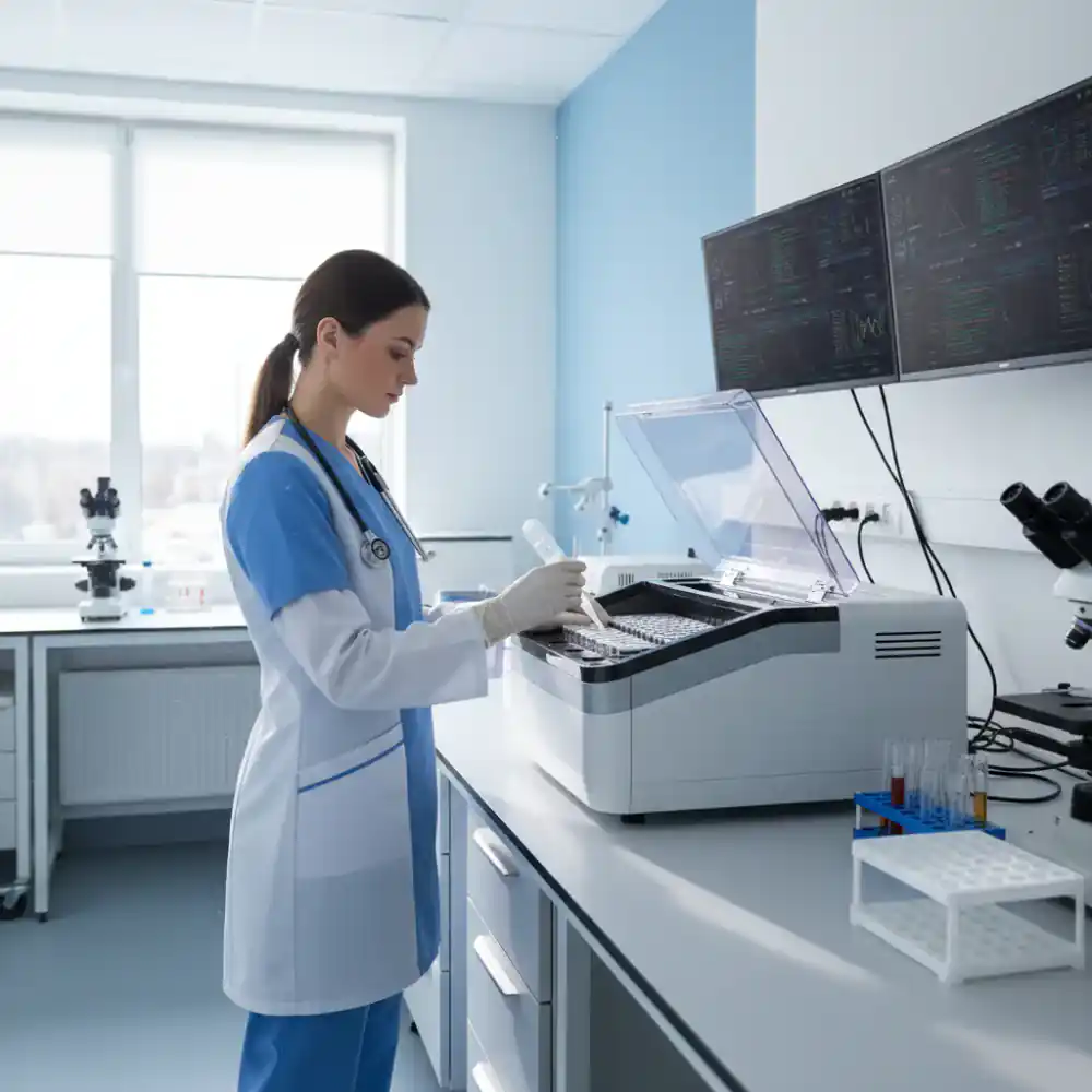 Veterinarian operating advanced PCR diagnostic machinery